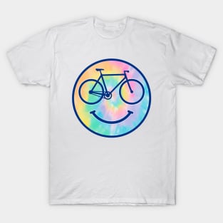 Bicycle happy smiley tie dye rainbows watercolors face T-Shirt